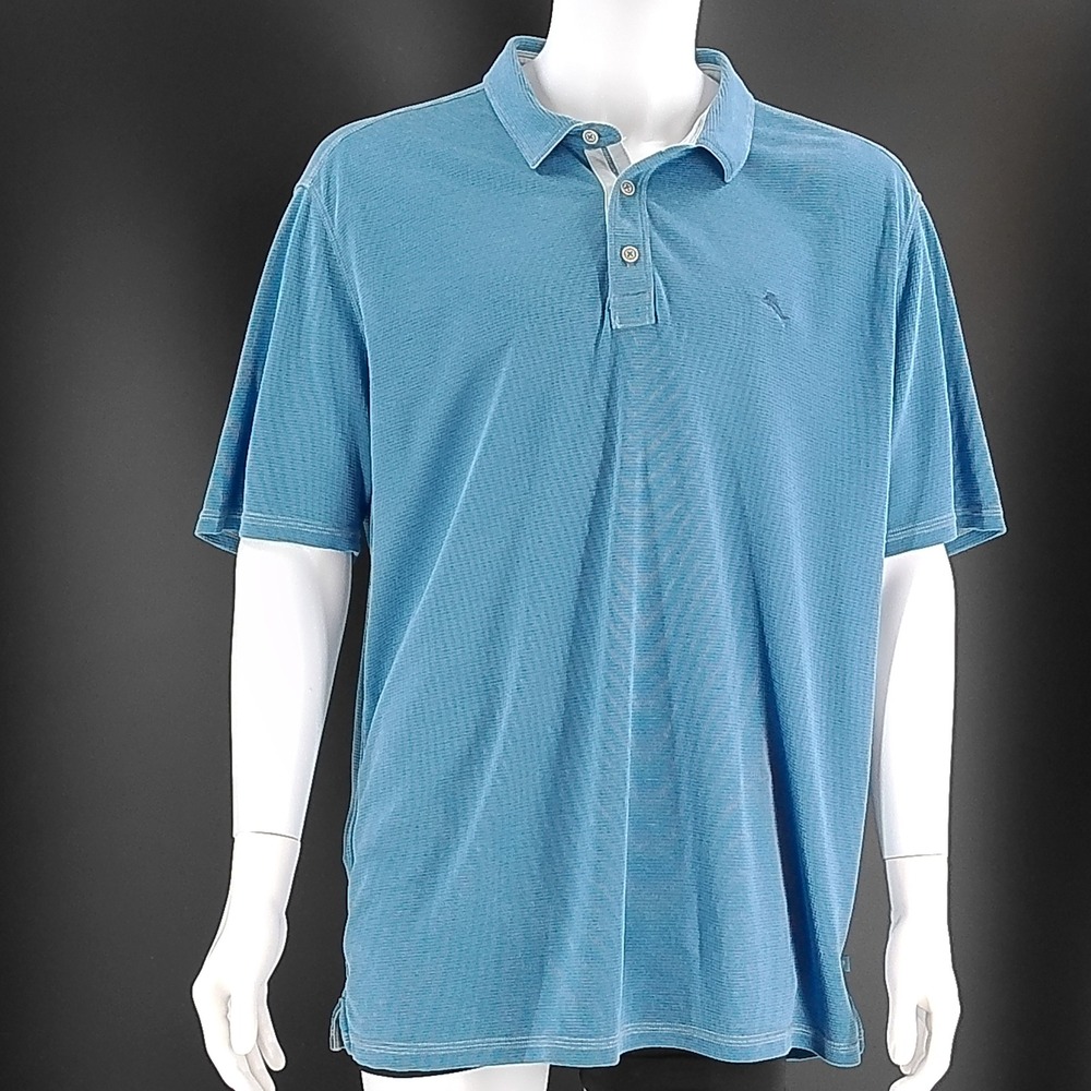 Tommy Bahama Mens XXL Blue Emfielder Tencel Modal Blend Short Sleeve Polo Shirt